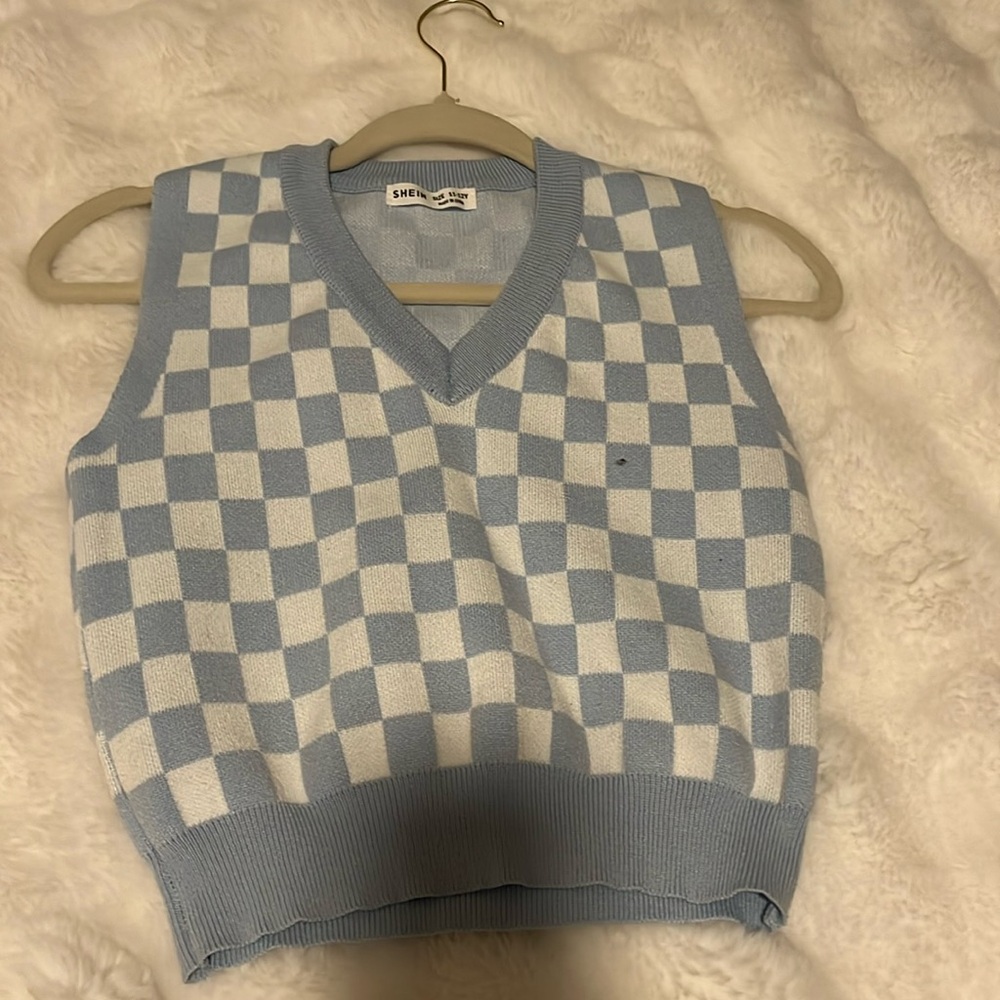 11-12 blue and white checkered over shirt